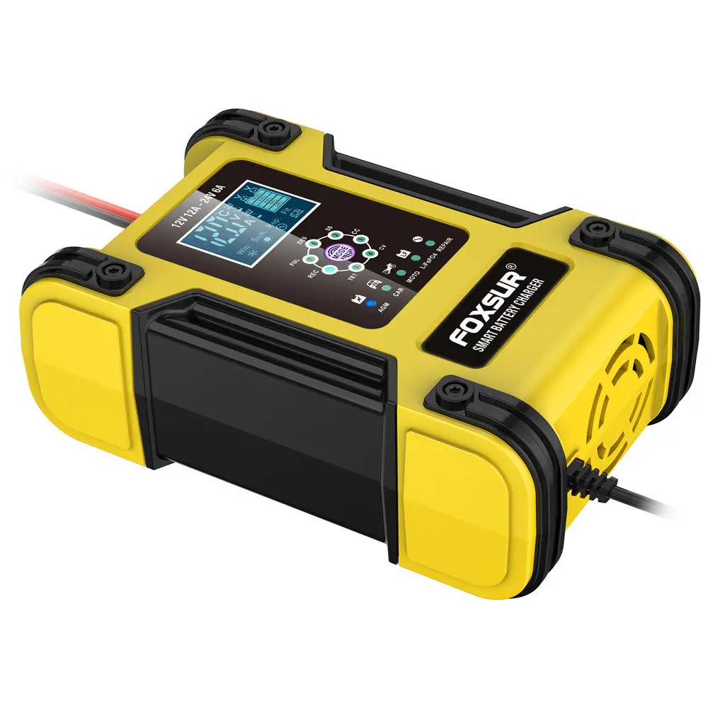 12V 24V 12A เครื่องชาร์จแบตเตอรี่ตะกั่วกรดอัจฉริยะ 7 ส่วน