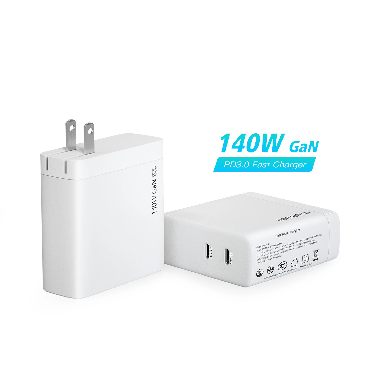 พอร์ต usb c คู่ 140W PD Charger ปลั๊ก US พับได้