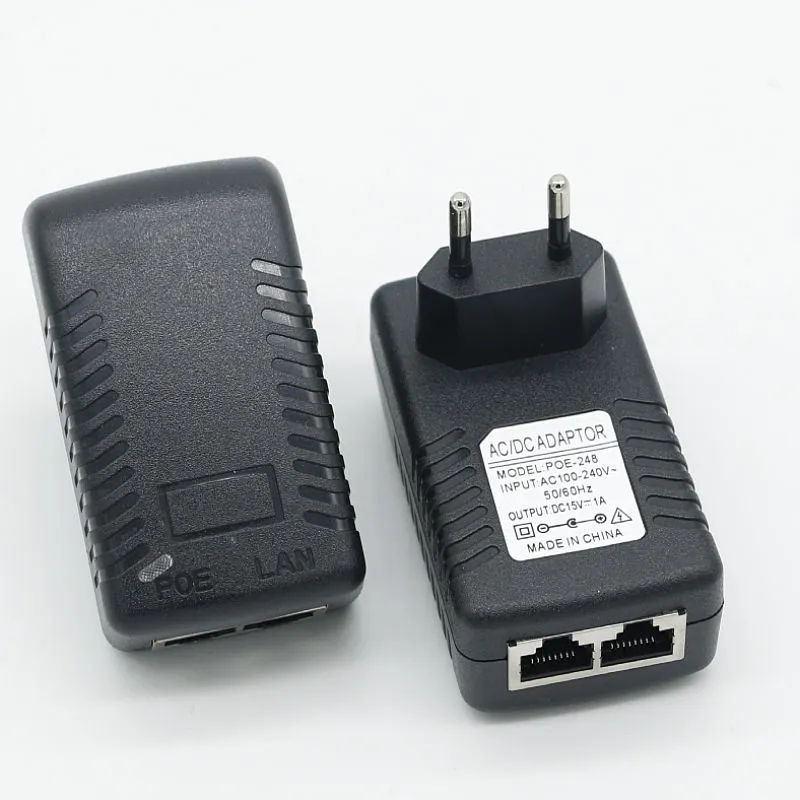 15V 1A Wall Mount Euro Plug อีเธอร์เน็ต POE หัวฉีด