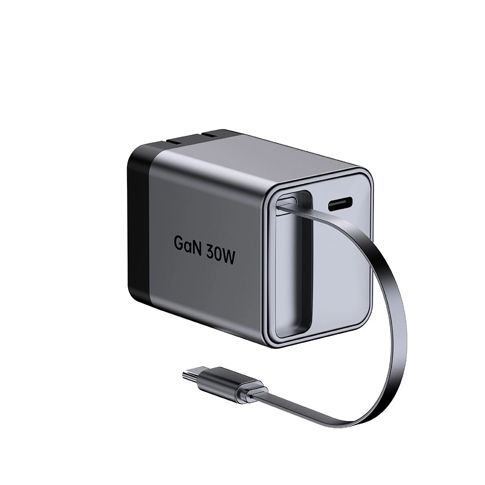 เครื่องชาร์จด่วนแบบพับได้ 30W US ปลั๊กพร้อมสาย usb c แบบยืดหดได้