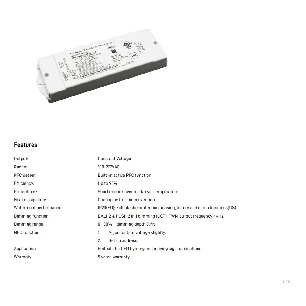 ไดร์เวอร์ LED หรี่แสงได้ TUYA Zigbee CCT 60W