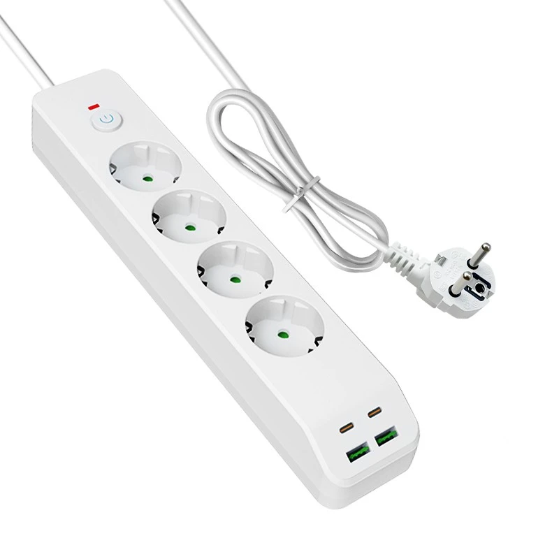 รางปลั๊ก EU ที่ชาร์จอย่างรวดเร็วพร้อม 4 AC และ 4 USB