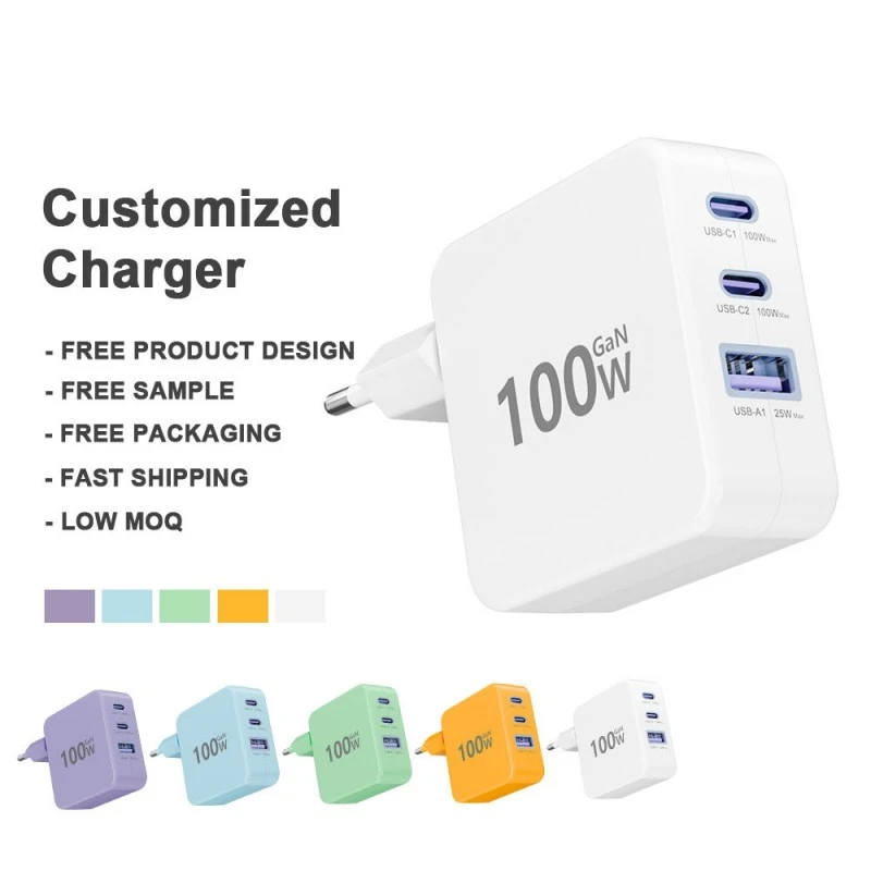 PD 3.0 100W Type C Fast Charger UK US AU EU ใช้งานร่วมกับ Wall Charger