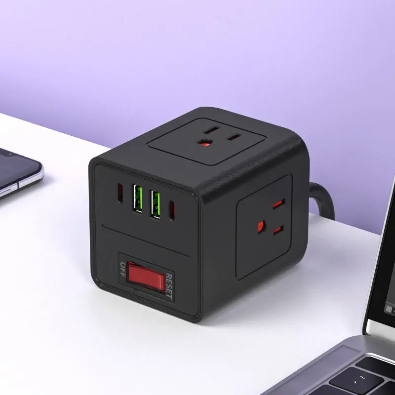 เราปลั๊กไฟเดินทางปลั๊กแบน Cube ปลั๊กไฟ
